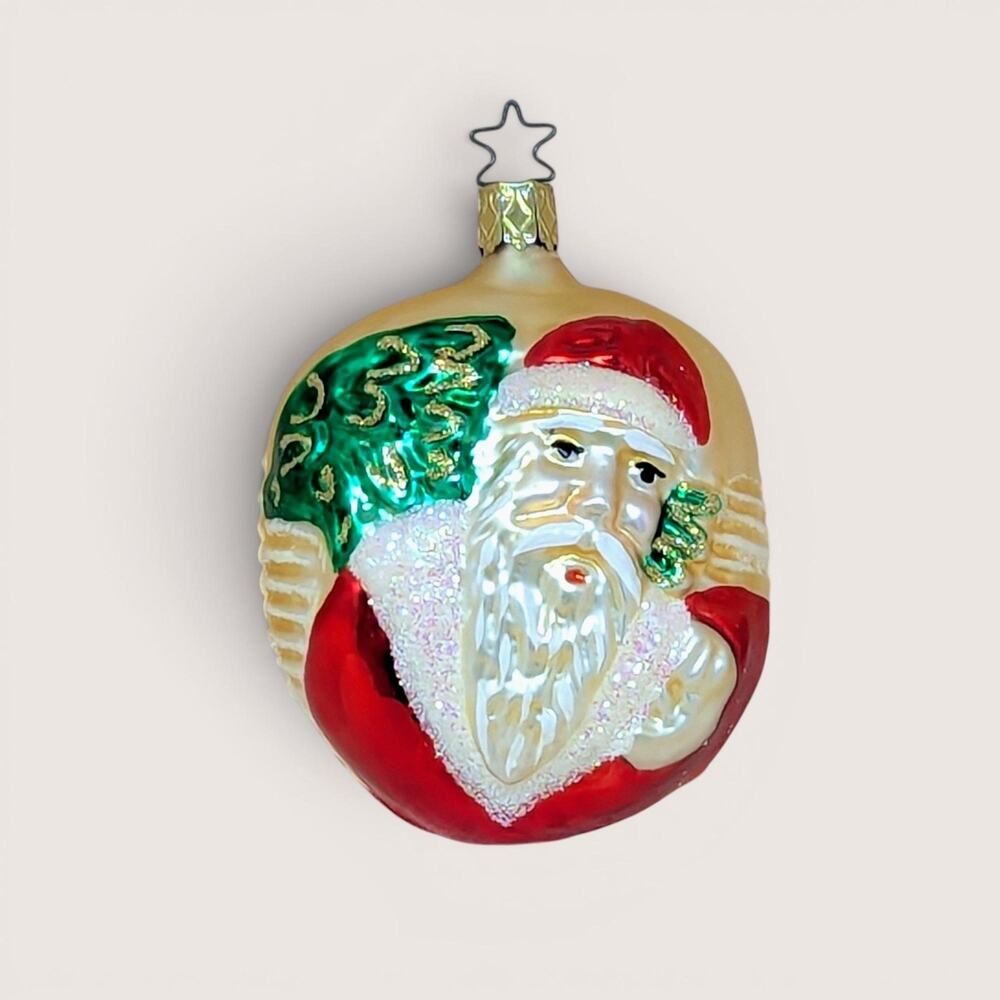Vintage Old World Christmas Santa Blown Glass Ornament Germany Star Cap 4.5"